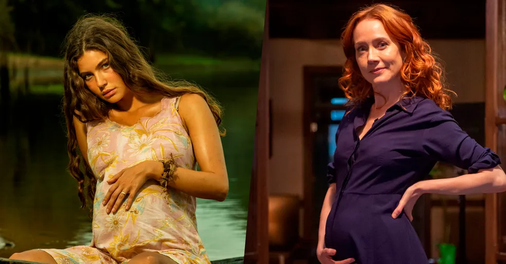 Juma (Alanis Guillen) e Irma (Camila Morgado) estão grávidas - Foto: Globo